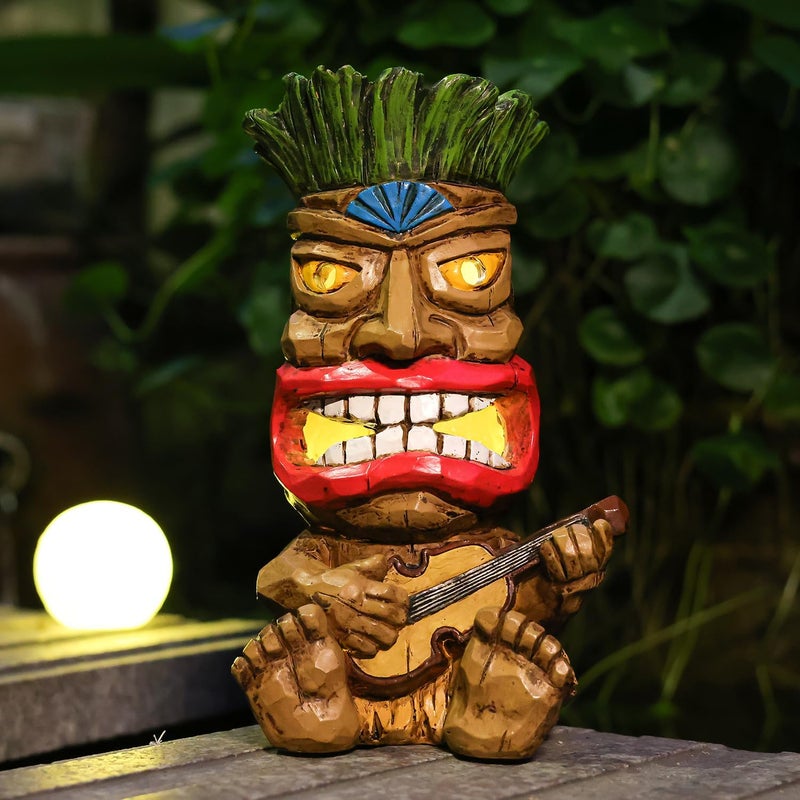 Yiosax Solar Tiki Statue Outdoor Decor-Garden Guitar Tiki Statues-Tiki Bar Decorations for Outdoor Patio Yard Lawn Balcony Bar Party,Waterproof Garden Sculpture 10.35 Inch Tall - Image 1